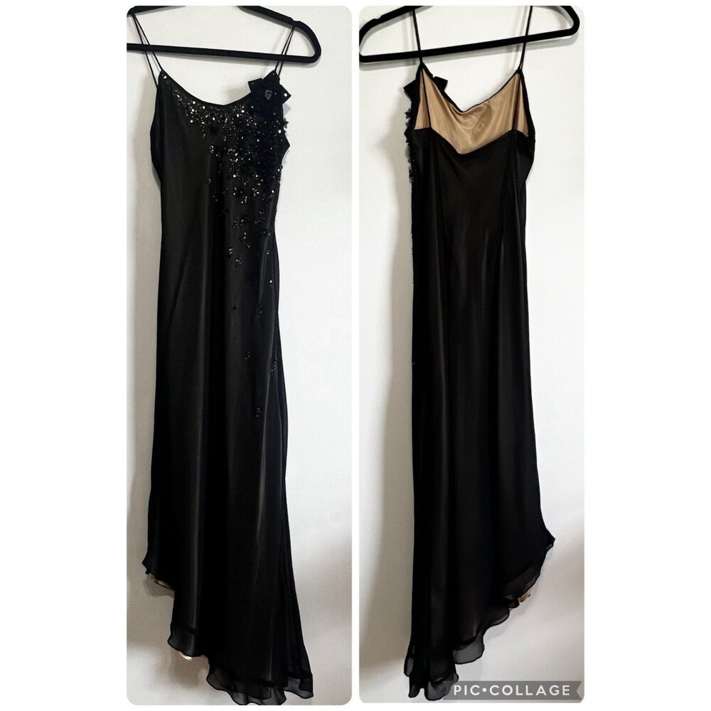 Joseph Ribkoff Vintage Cocktail Midi Gown Black Beaded Floral Women’s 6 RARE